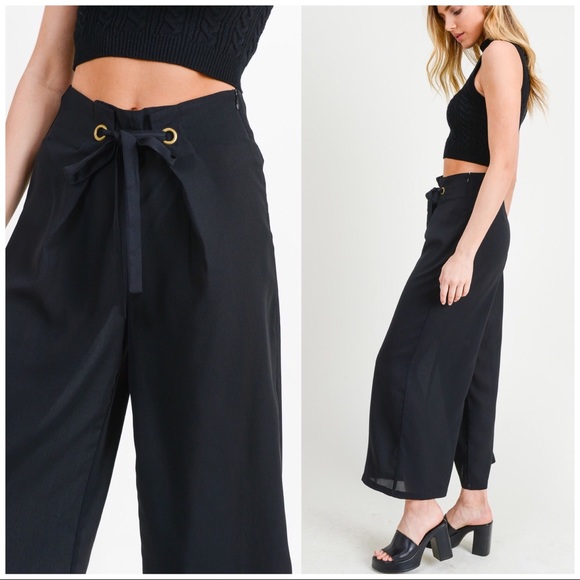 LINED BLACKED CROP STYLE WITH TIE WAIST PANTS - Picture 6 of 7